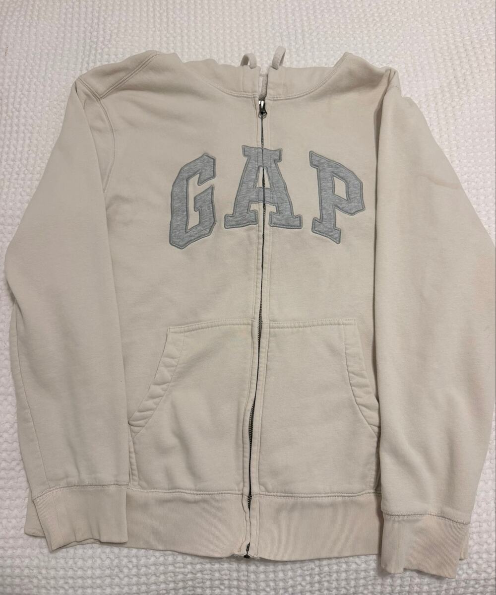 GAP Womens Logo Zip Up Cream Hoodie - XL